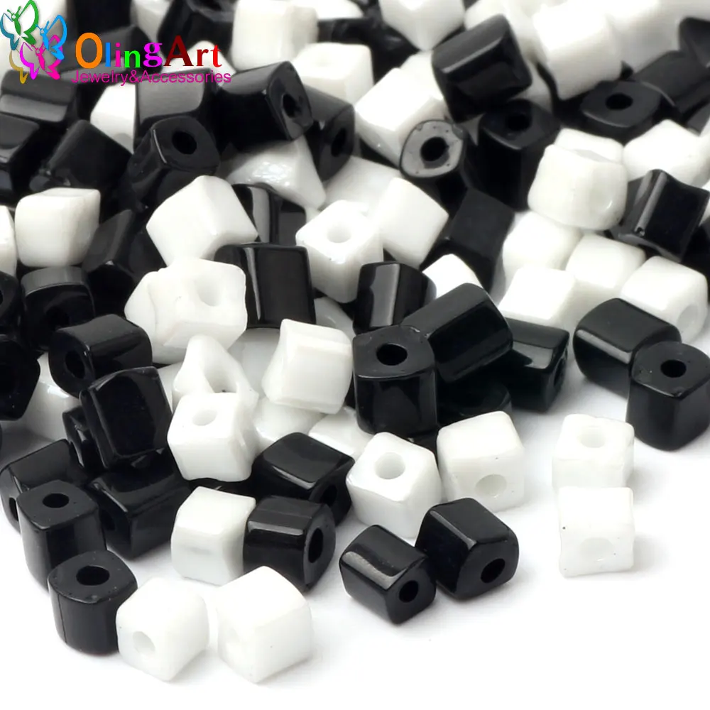 

OlingArt 2019 NEW Porcelain Black awhite 3x4mm 300pcs glass Seed beads Czech Tube Spacer Bracelet bead diy jewelry making