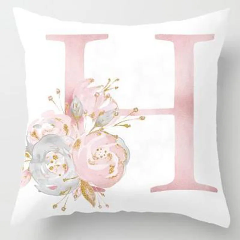45*45cm Exquisite Alphabet Print Pillow Case Polyester Non-Toxic Washable Hidden Zipper Closure Pillowcase PP25
