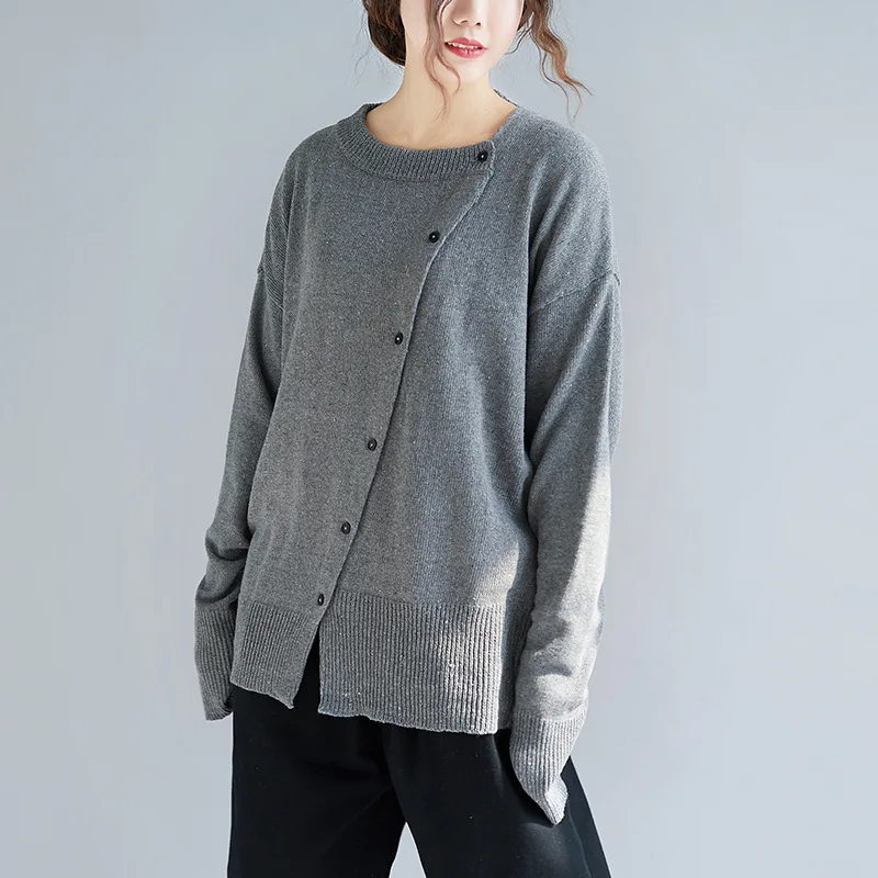 

Johnature Solid Color Loose Casual O-Neck Long Sleeve Autumn Winter Sweaters 2019 New Knitting Single-breasted Women Sweaters
