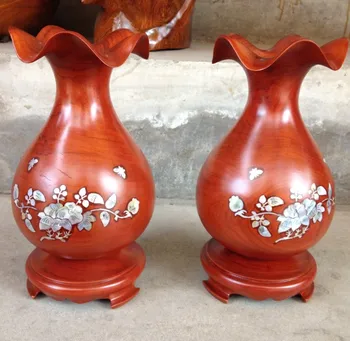 

Chinese carved mahogany table decoration a pair of high-end gifts vase -- hand priming of pump printing