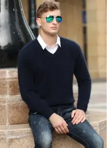 Мужская норковая блузка, свитер, мужские кашемировые пуловеры из настоящей норки, Мужской мягкий свитер на ощупь, tsr591 - Цвет: Navy