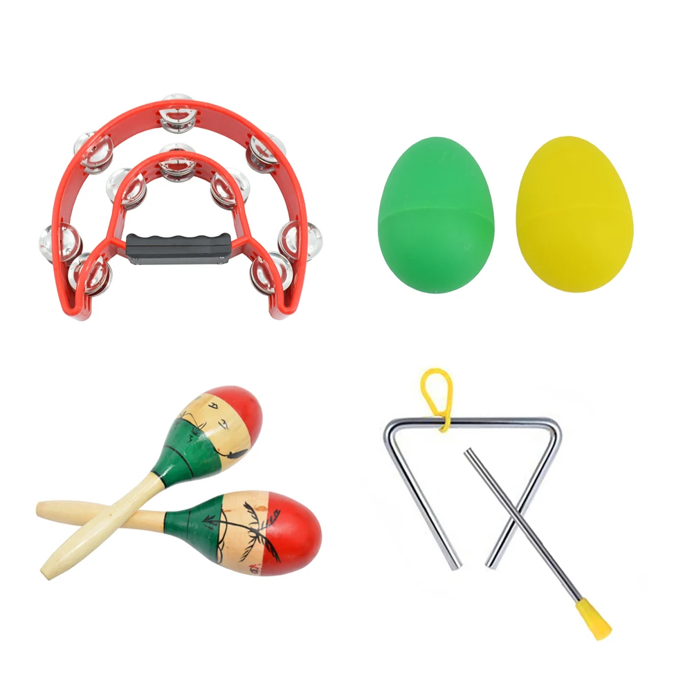 

Orff Percussion Set Double-layer Bell Ring Triangular Iron Wooden Sand Hammer Plastic Sand Eggs for Kid Gift and KTV Party Uses