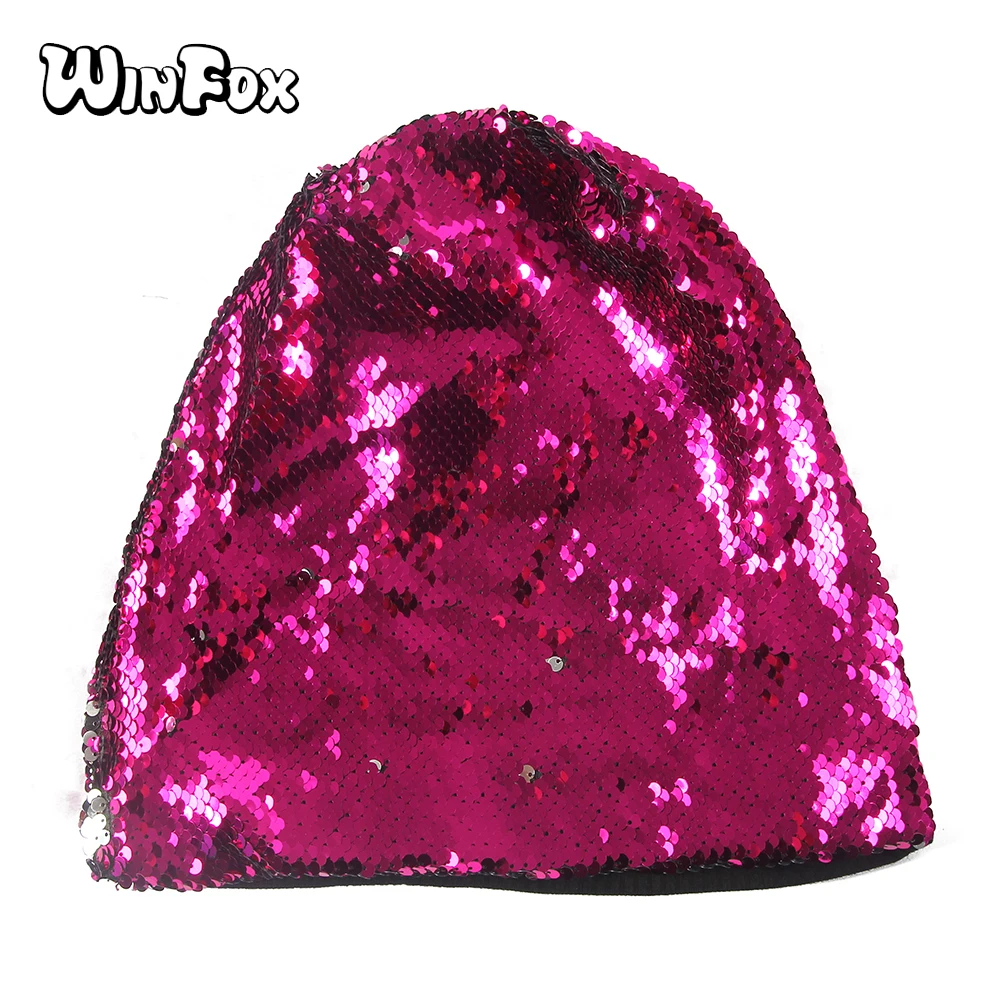 

Winfox Spring Autumn Beanies Women Hip Hop Sequin Bonnet Hat Female Shinning Skullies Beanie Fashion Solid Turban Cap Ladies