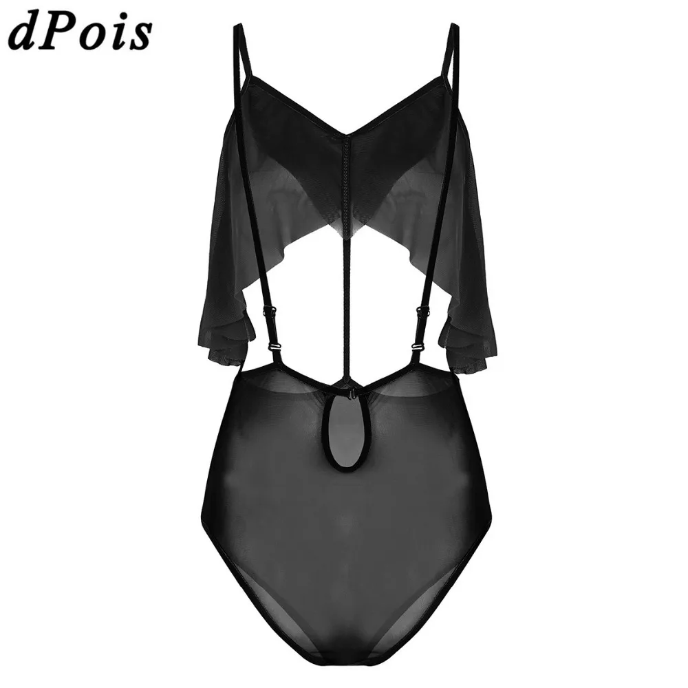 

Women Bodysuit Sexy Lingerie One Piece Swimsuit Underwear Mesh See Through Sheer Sleepwear Hollow Out Backless Teddies Leotard