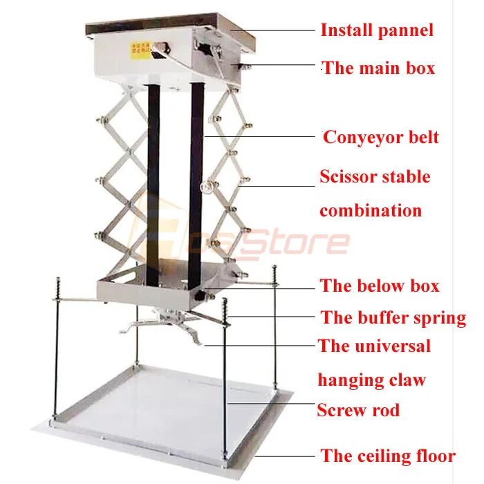 1 м Электрический моторизованный ножничный подъемник для проектора дистанционное управление электрический кронштейн для крепления к потолку подставка для проектора