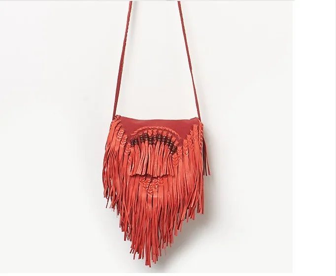 Римский стиль, кожаная плетеная Сумка с кисточками, багрная кожаная сумка на одно плечо, красная сумка - Цвет: Розовый