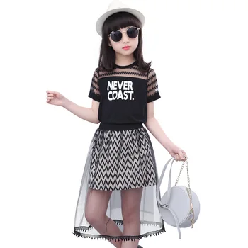 Toddler Girl Clothes Big Girls Clothing Set Summer Boutique Outfits Kid Children Never Coast T Shirt + Mesh Shirt 4 to 15 Years 5