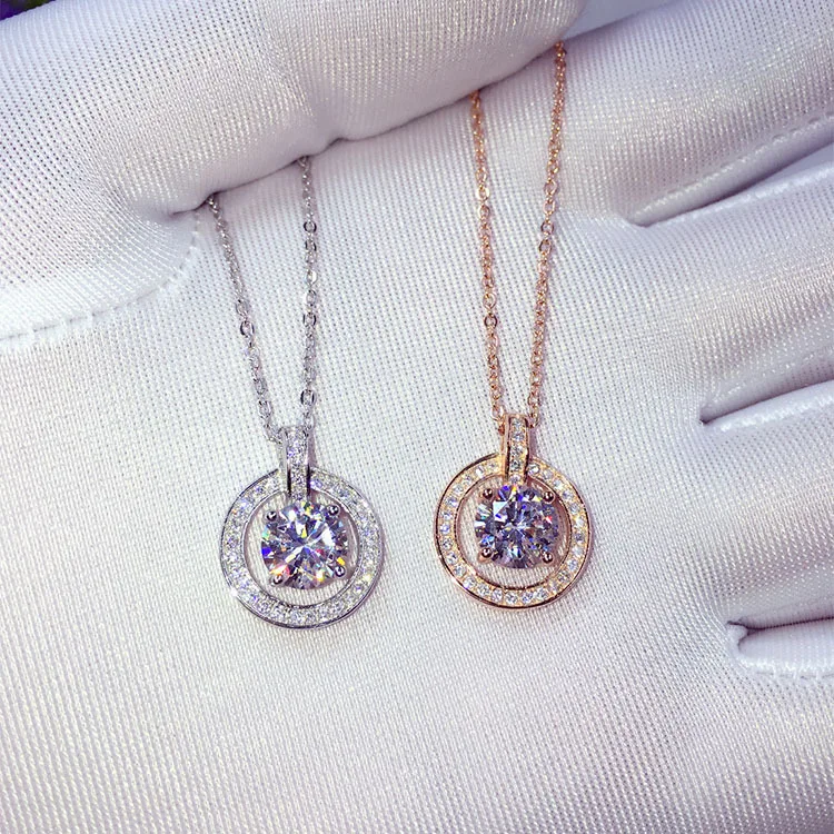 

2018 Classic Brand Pure 925 Sterling Silver Jewelry For Women Wedding Rose Gold Necklace One CZDiamond Pendant Valentine's Gifts