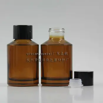 

60ml brown/amber Glass bottle With black aluminum screw cap and reducer.for Essential Oil/liquid cream/lotion,glass Container