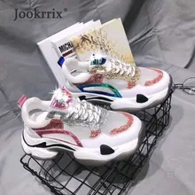 Jookrrix/ г.; женские модные блестящие кроссовки на платформе, визуально увеличивающие рост; Брендовая обувь на массивном каблуке; женская обувь на высокой толстой подошве