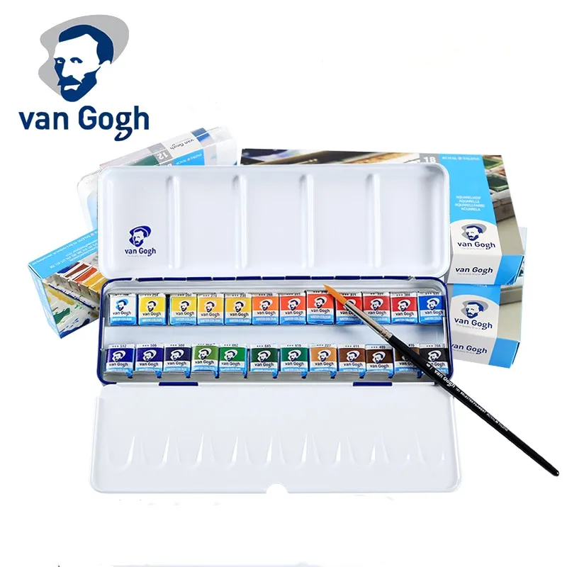 

Dutch van Gogh watercolor pigment, solid watercolor pigment 12/18/24 colors iron box Plastic box