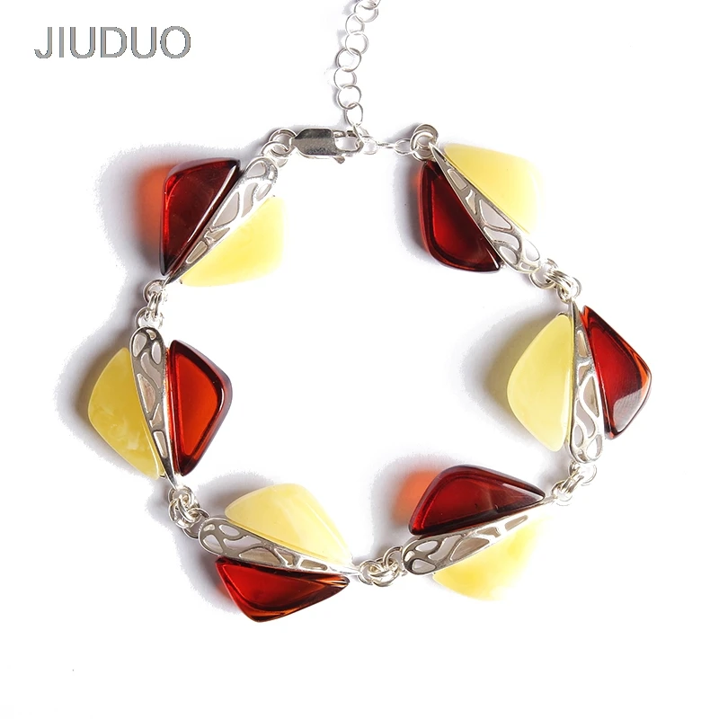 

JIUDOU 925 Silver natural amber bracelet golden blood perfume wax handle retro jewelry about 25g design factory direct special