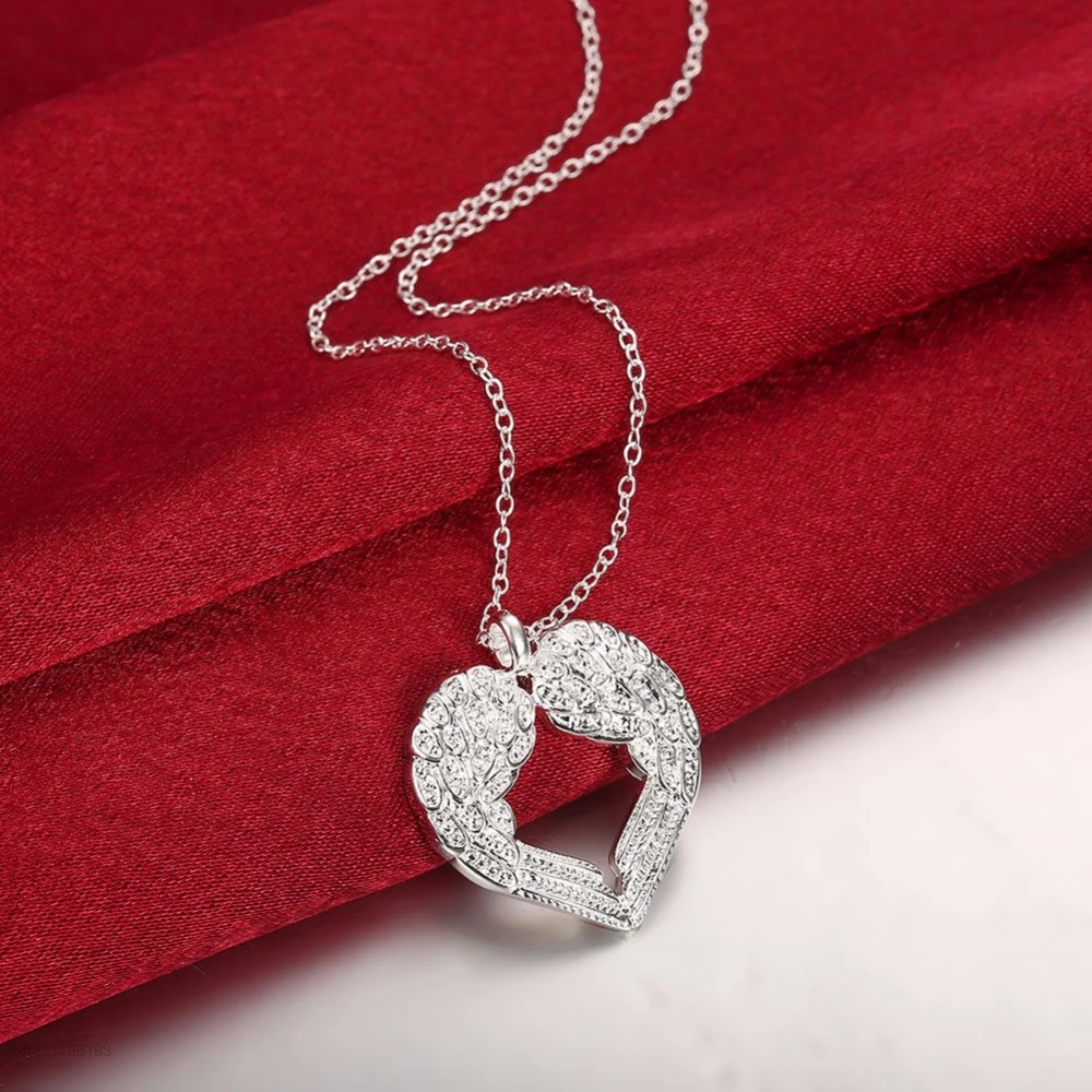 

Elegant Angel Wing Design Hollow Love Heart 925 stamped silver plated Pendant Cute Link Chain for Women Necklace Jewelry