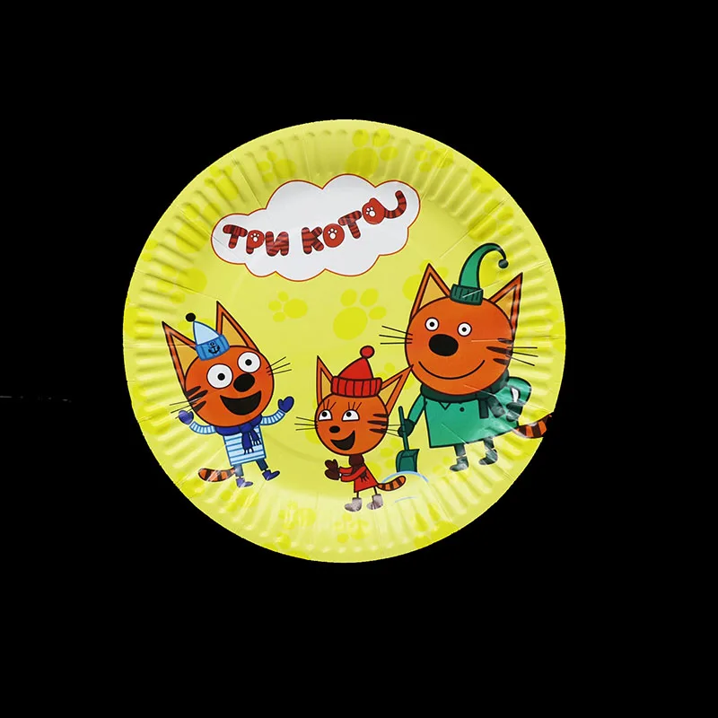

10pcs/lot Russian Three Cats theme disposable plates Three Kittens theme birthday party decorations Three Cats party supplies