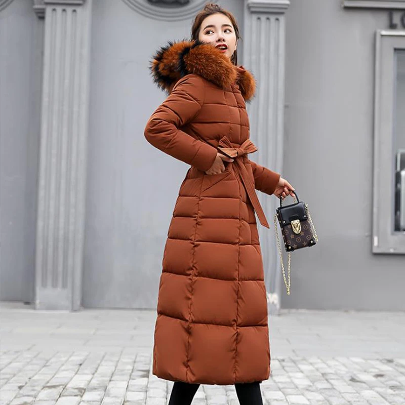 Bubble Coat Women Parka Fur Long Down Jackets Korean X-Long Solid Single Breasted Zipper Winter Coat Bubble Coat Hoody Parka