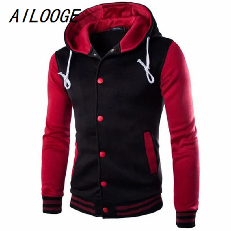 AILOOGE Hooded Baseball Jacket Men Fashion Design Black Mens Slim Fit