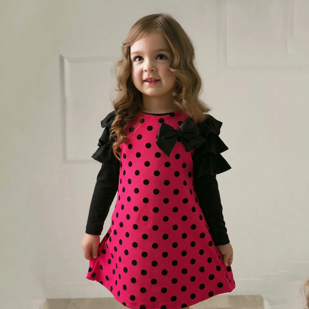 Baby Girls Dresses Kids Clothes Long sleeve Dress Dots print Yellow