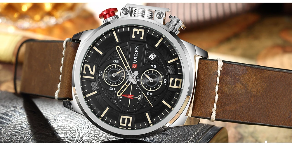 CURREN спортивные мужские часы Топ бренд класса люкс Дата кожа Хронограф водонепроницаемые военные кварцевые наручные часы Relogio Masculino