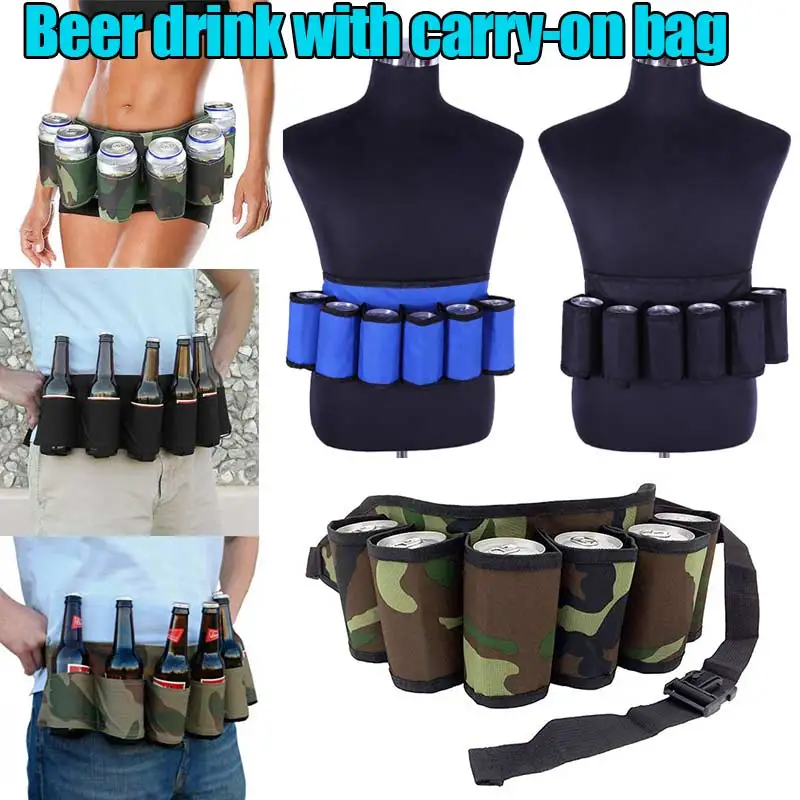 

Individuality Party Holder Belt Pockets Portable 6 Pack Beer Wine Bottle Beverage Soda Can Holster Drink Waist Bag Popular