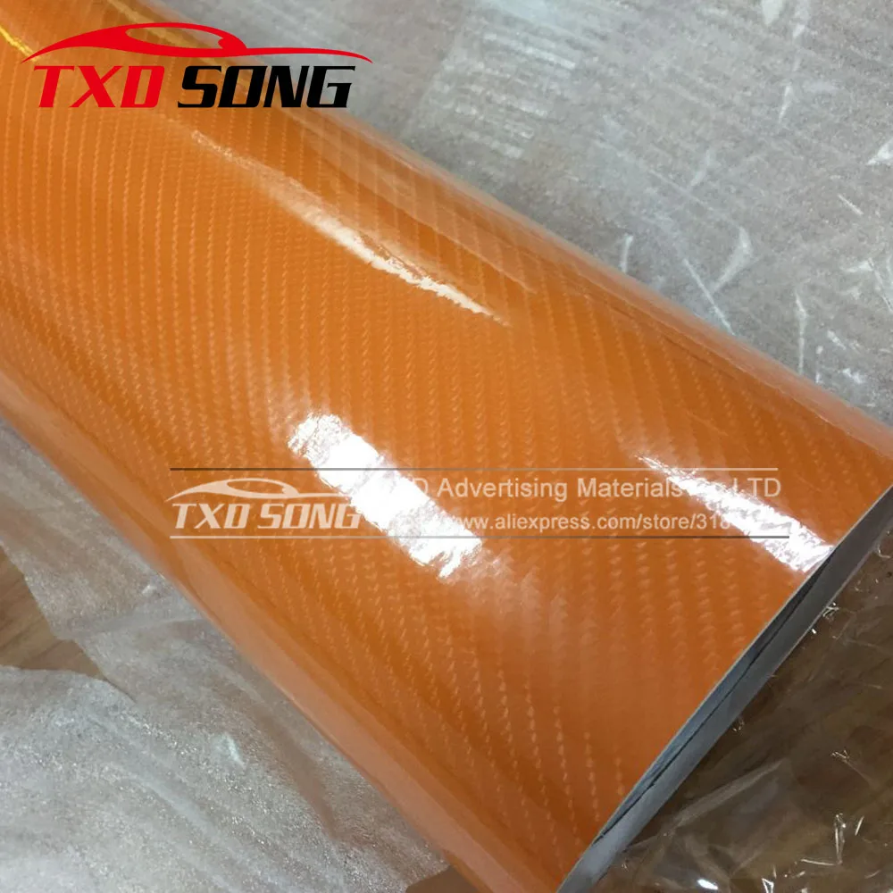 

New Arrival Glossy Orange 5D Carbon Fiber Vinyl film Colored Glossy Carbon Fiber Vinyl Film Auto Wrapping Vinyl Wrap Foil
