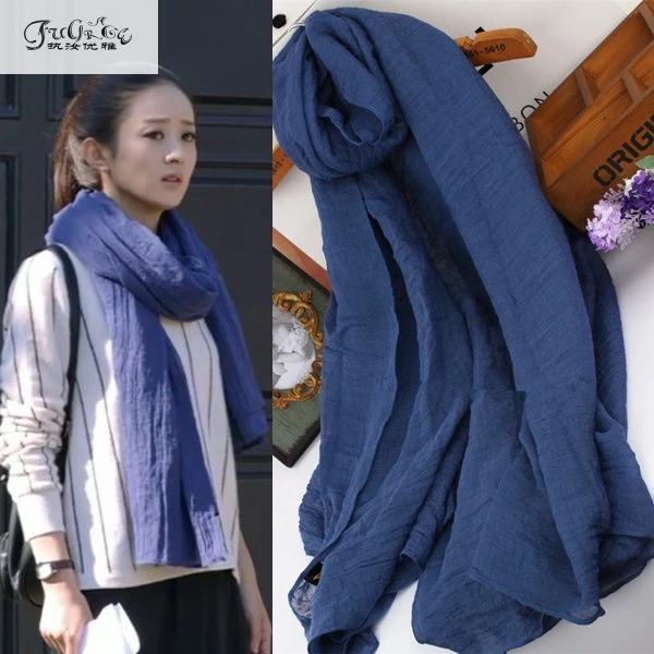 

Blue thin section of art scarves, cotton and linen shawl, flax autumn and winter scarves, bib women mantillas