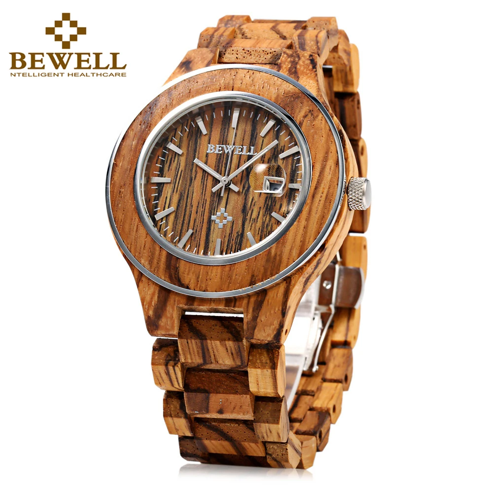 

2018 Top brand luxury BEWELL Wood Watch Men Sport Analog Display Date Quartz Mens Watches male Wristwatch 100BG Clock Hand Women
