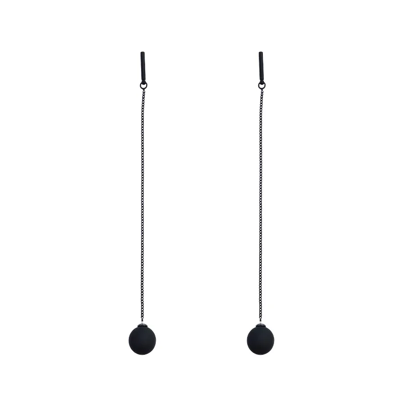 Dominated new long tassels black joker personality metal ball Drop earrings Women temperament Jewelry