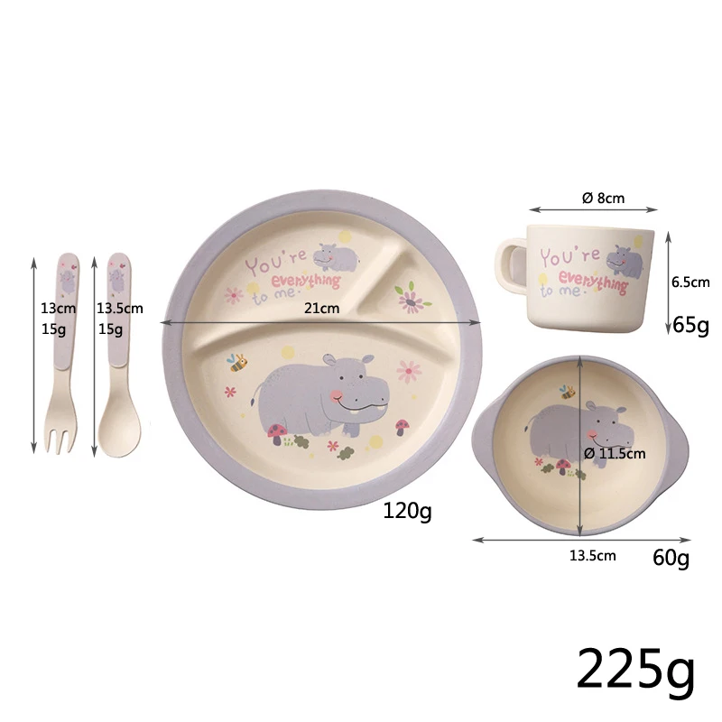 Детская тарелка и чаши набор, бутылочка для кормления тарелки столовая ложка, вилка, чашка 5 шт./компл. детская посуда из бамбукового волокна, с персонажами из мультфильмов для детей