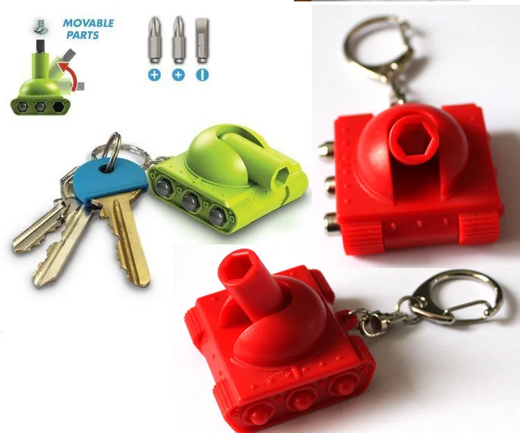 

3 in 1 multi-function tank styling screwdriver keychain portable word cross 3 pieces creative storage