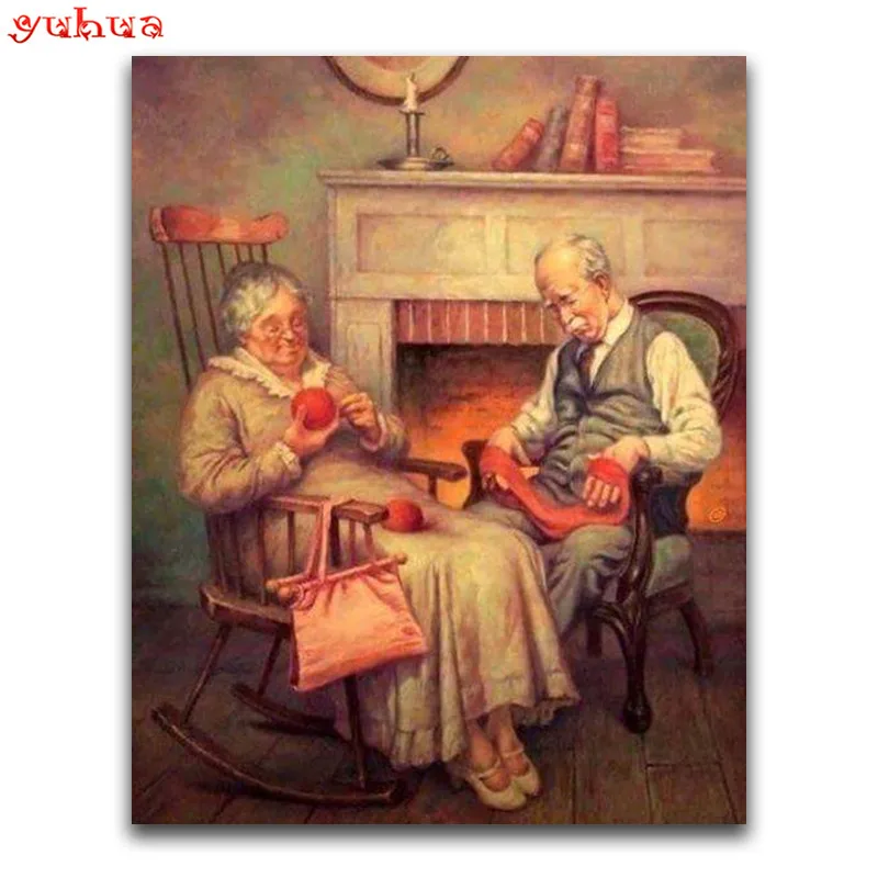 

Full Round Diamond embroidery Cross stitch people Full Square Diamond mosaic Old man 5D DIY Diamond painting Couple #