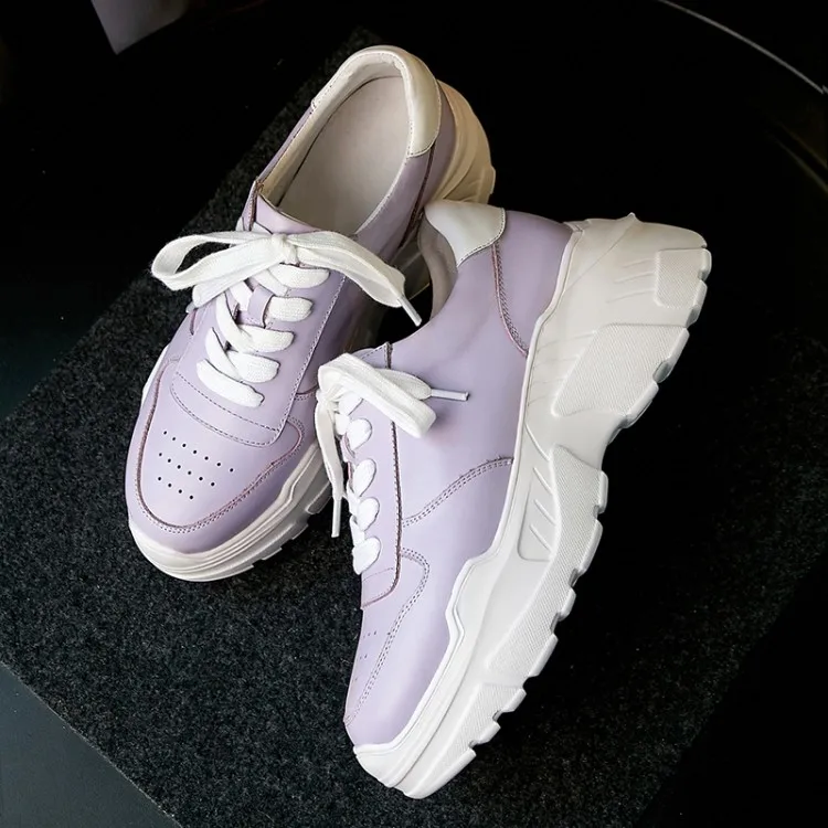 Plate Véritable Nouveau À Chaussures Printemps Noir Femmes Appartements Automne Baskets Cuir Plates Creepers Sport Lacets Femme light 2019 forme Décontractées En Purple Y7rqPY