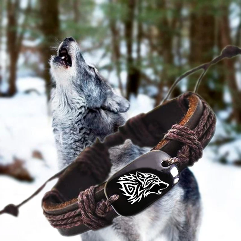 1 шт. Wolf 6 винтажный Плетеный плетеный кожаный браслет унисекс резные из кости яка