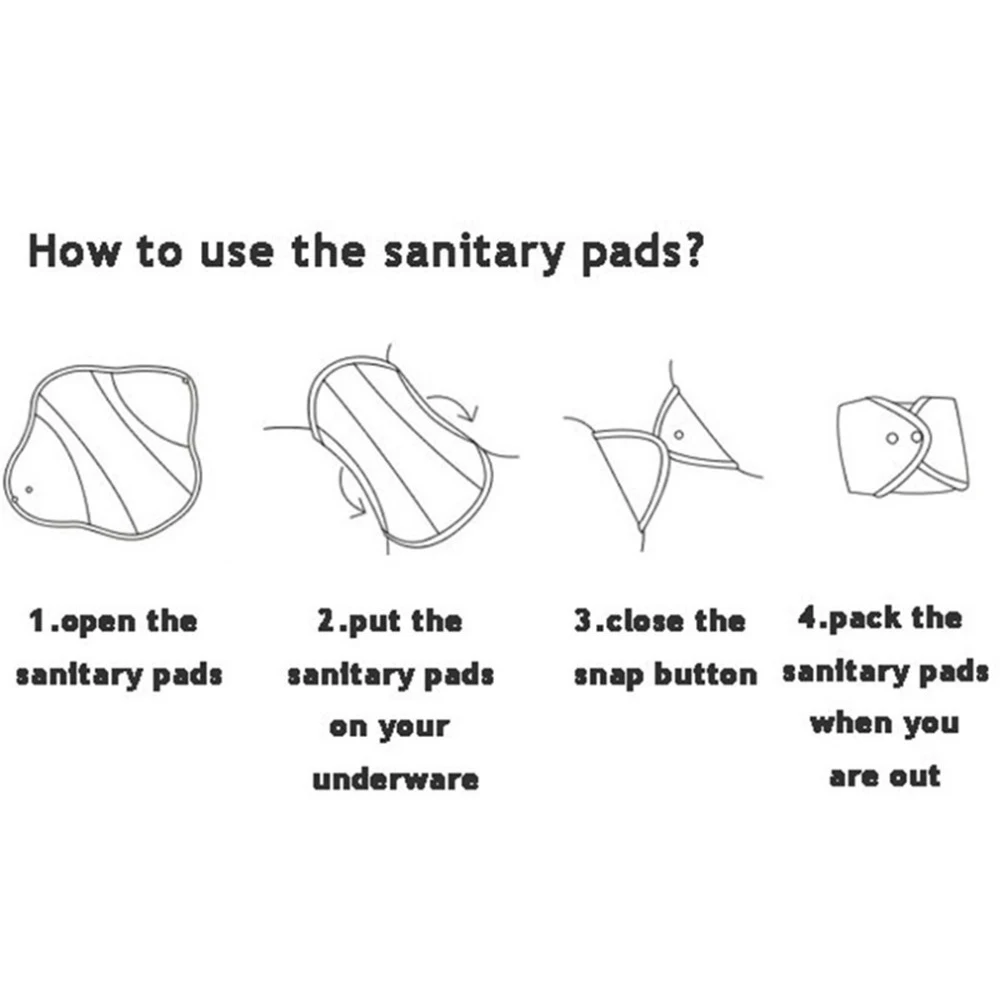 VEJYO 10PCS 10" Regular Flow Bamboo Charcoal Washable Reusable Menstrual Sanitary Cloth Pads Napkin Soft Period Pads for Women 6