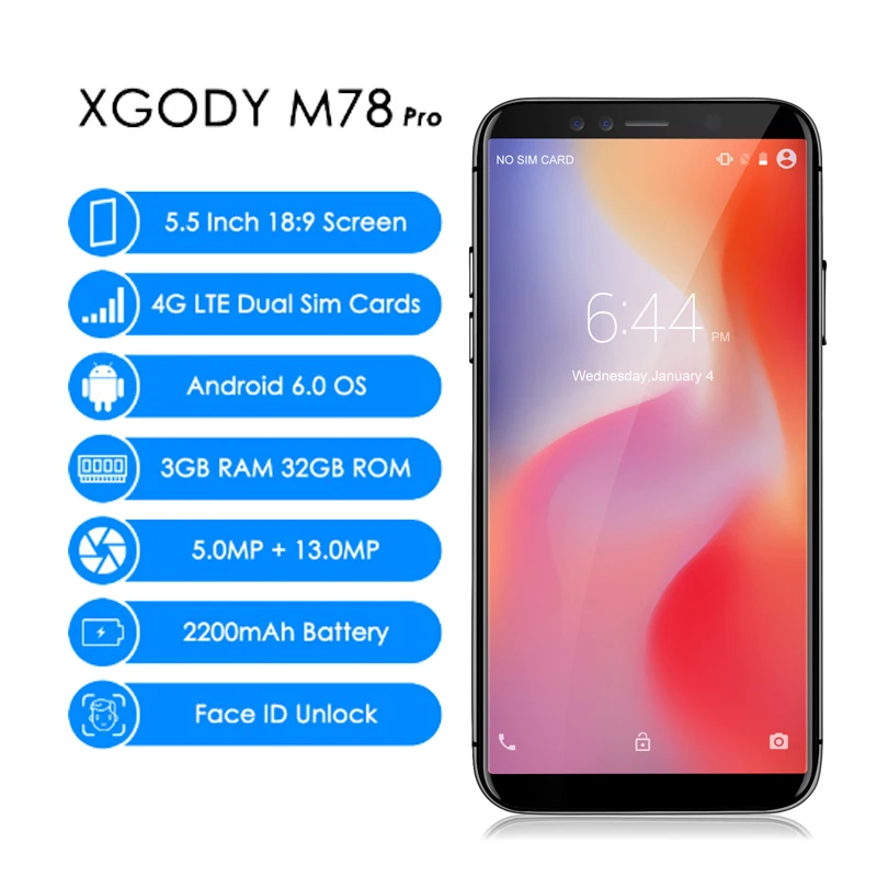 XGODY M78 Pro 4G LTE Smartphone 5.5 Inch 18:9 3GB+32GB Face ID Mobile Phone Android 6.0 Quad Core 13MP Fast Charge Cell Phones XGODY M78 Pro 4G LTE Smartphone 5.5 Inch 18:9 3GB+32GB Face ID Mobile Phone Android 6.0 Quad Core 13MP Fast Charge Cell Phones