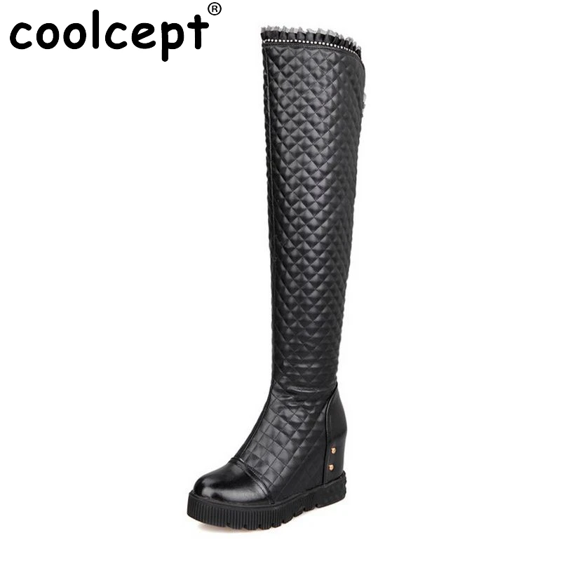 

Women Height Increasing Over Knee Boot Zipper Winter Warm Knight Long Boot Platform Fashion Footwear Shoes Size 34-44