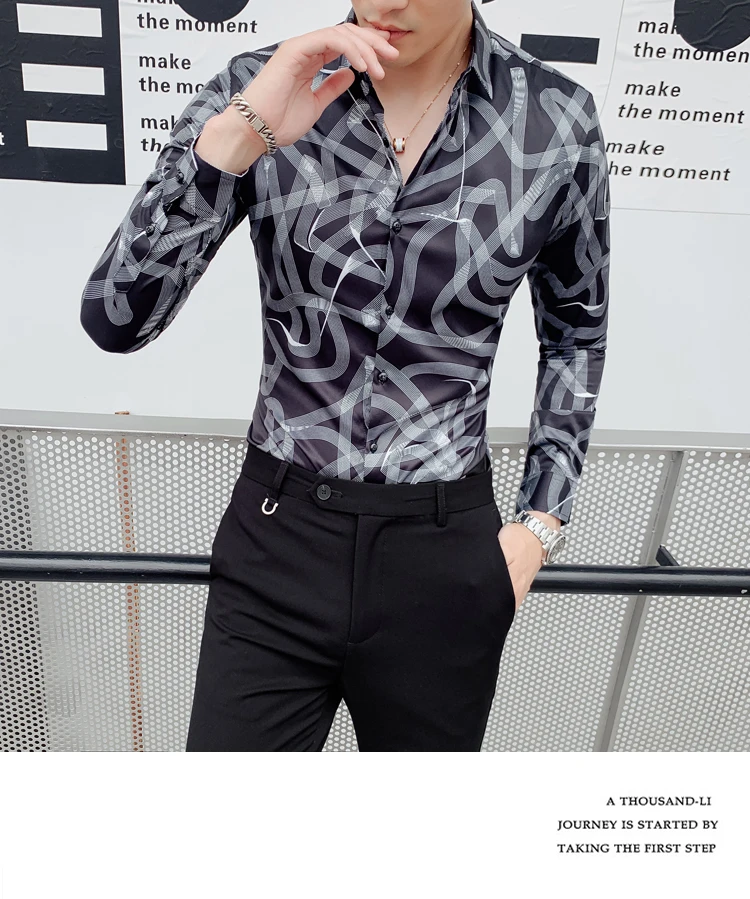 Четырехсезонные рубашки с отложным воротником; Camisas Para Hombre; рубашка с длинными рукавами и принтом; темперамент