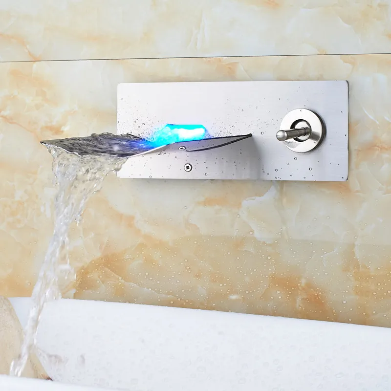 Waterfall Basin Wall Mounted Single Handle Faucet with RGB Light