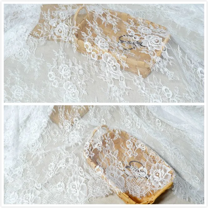 

3M/pack Classical Old Design Nylon Full Dress Eyelash Lace Soft Black /White French Bilateral Chantilly Lace Fabric