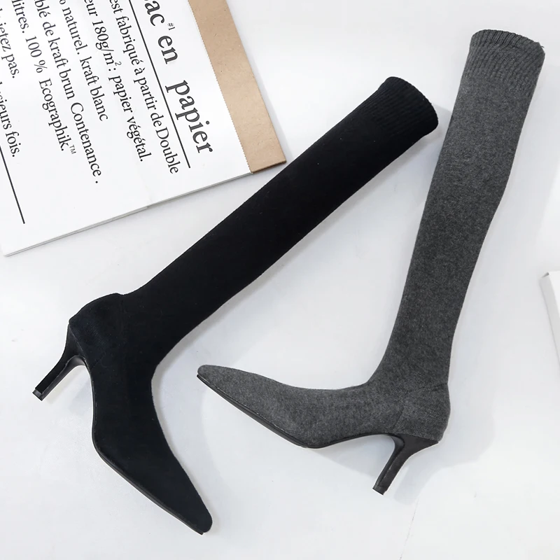 2018 New Pointed High-Heeled and Flat Long Knees Women's Socks Shoes Woman Women's Boots Zapatos De Mujer M8D184 (3)