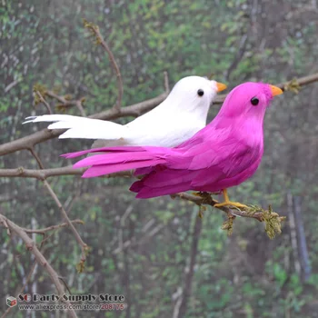 

Simulation white rose-red feather birds for Christmas Home Party garden Decorations show photography accessories 16cm 2pcs/lot