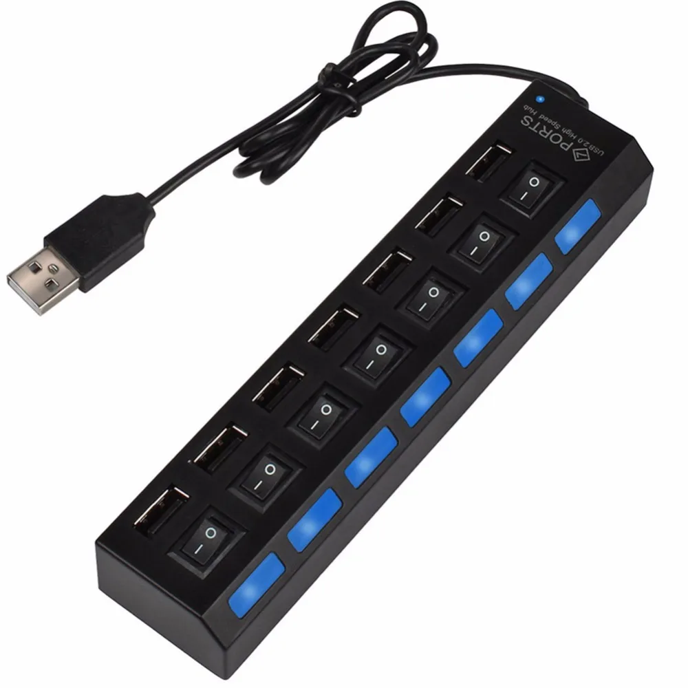 4 Port 7 Port USB 2.0 Mini Travel Hub with Individual Power Switches