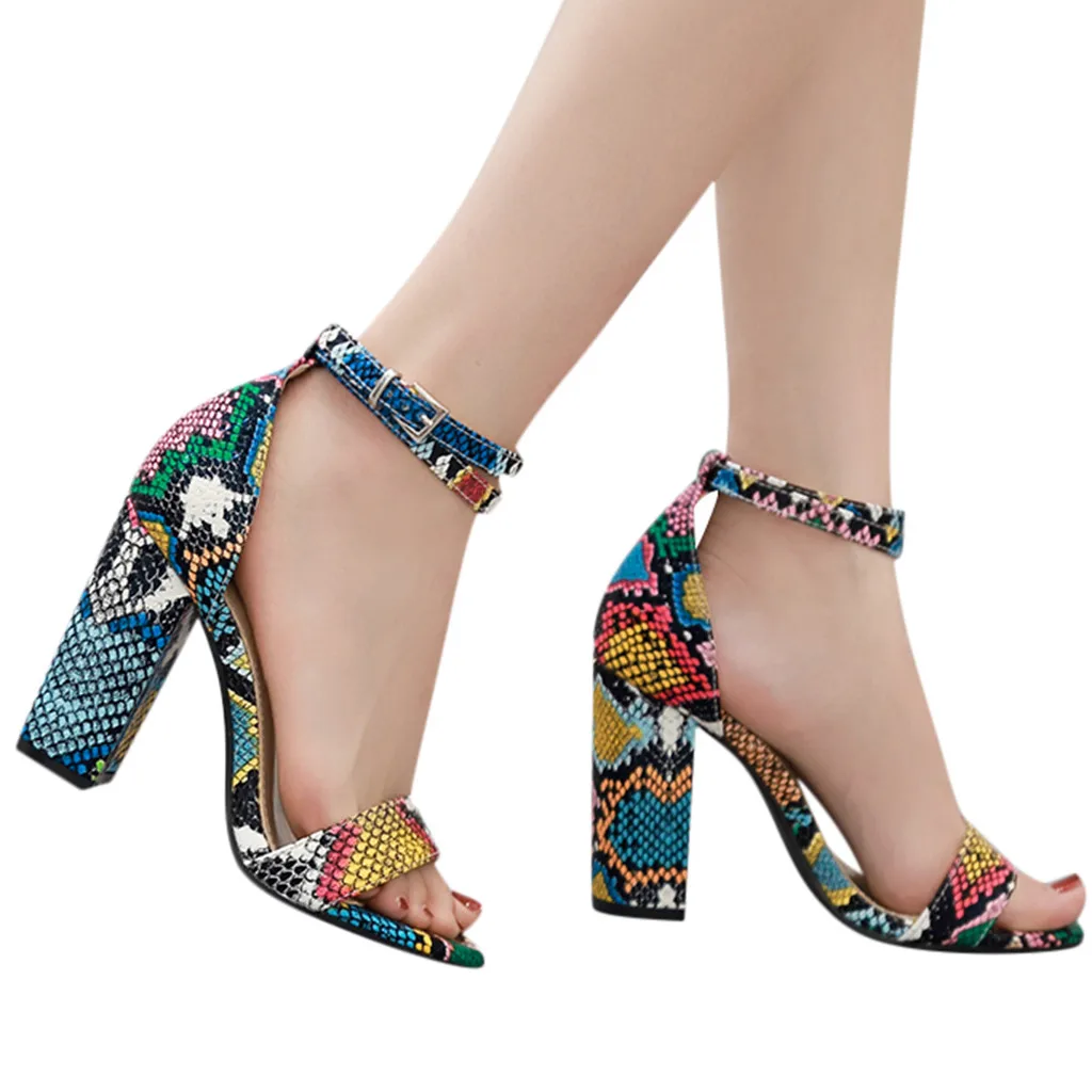 Г., женские сандалии с ремешками на лодыжках модная женская обувь с острым носком на квадратном каблуке с принтом змеи новые женские сандалии, 16,54