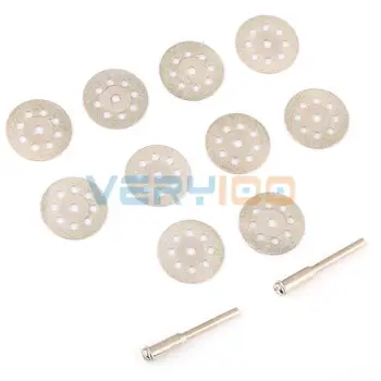 

10pcs Diamond Cutting 22mm Wheel Discs Rotary Tool + 2 Arbor Shaft Dremel Tools