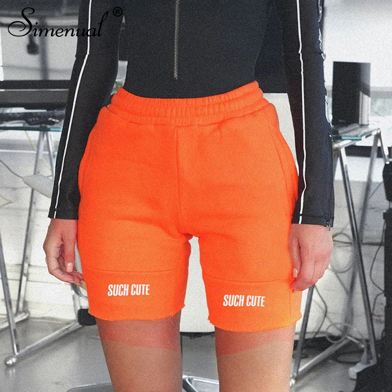 

Simenual Casual Letter Print Women Biker Shorts High Waist Fashion 2019 Autumn Shorts Sporty Active Wear Workout Cycling Shorts