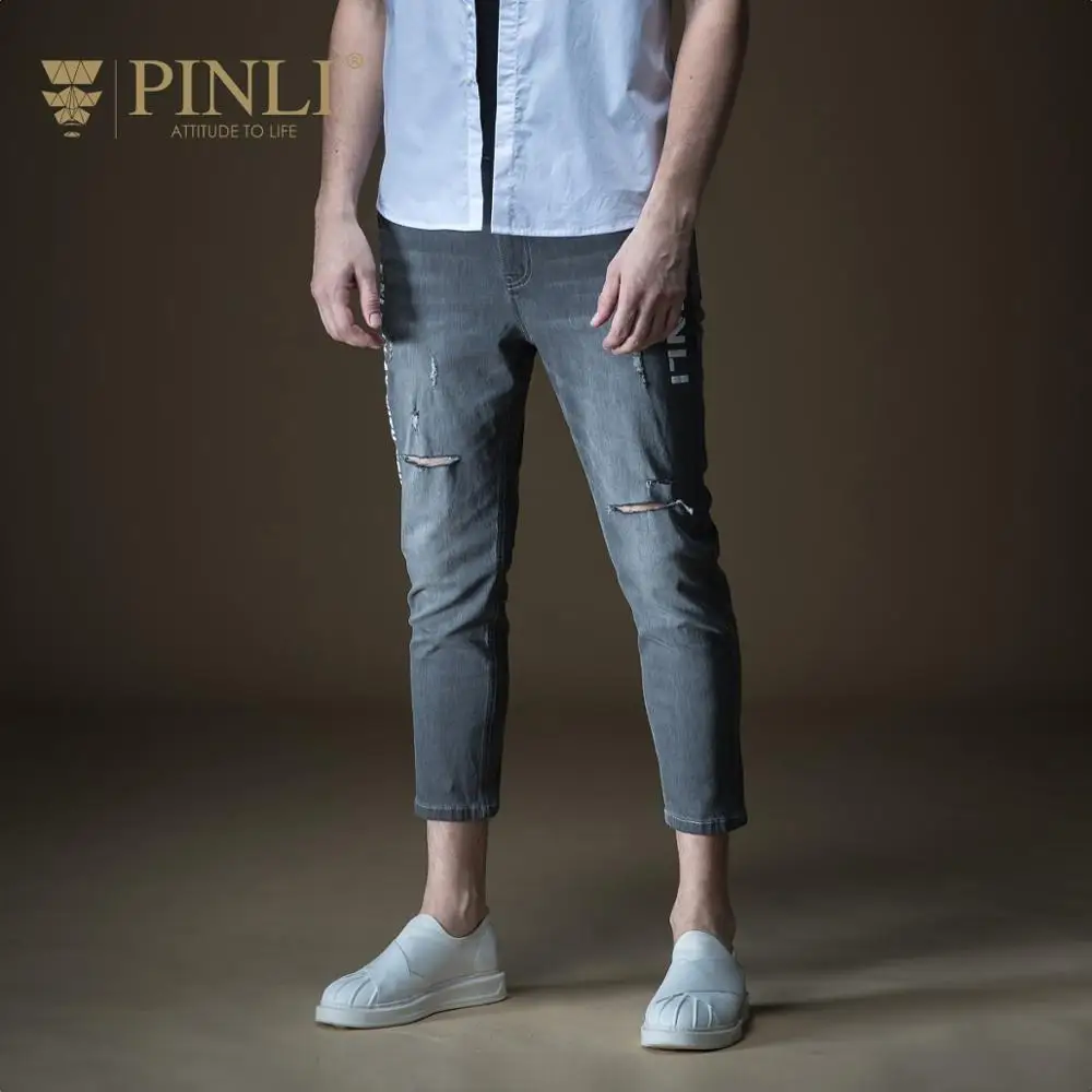 2018 акция, джинсы, Мужские джинсы Pinli, летняя популярная новая мужская одежда с принтом, маленькие дырки для ног, джинсовые штаны с девятью минутами, B192216430|Джинсы|   | АлиЭкспресс