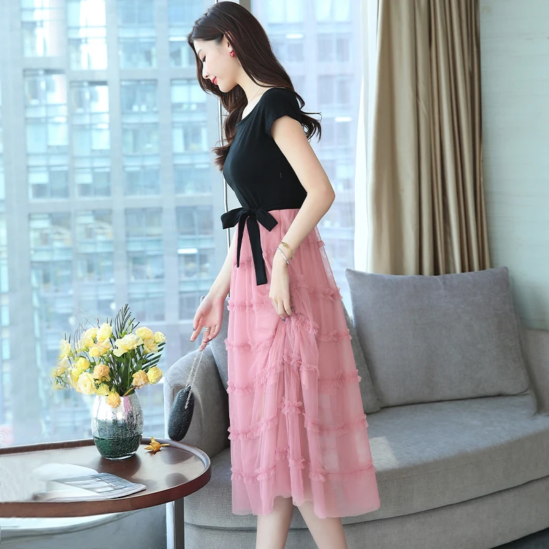 Summer Women Shirt Dress Long Elegant Office Lady Formal Midi Fake Two-piece Dress Suit Vintage Casual Korean Runway Vestidos