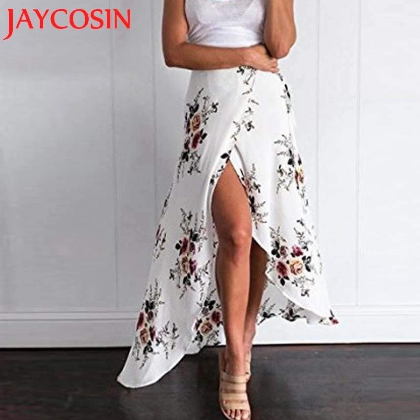 JAYCOSIN Женская высокая талия Boho Асимметричный Сплит концы печать песчаная пляжная юбка прямая поставка 18 июля