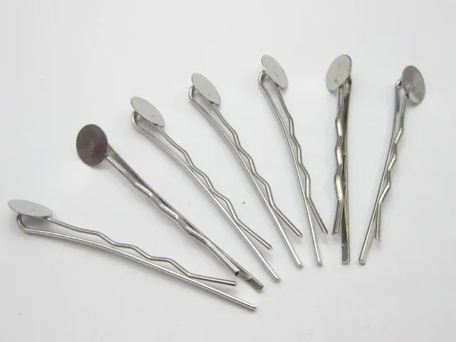 

50 Silver Tone Metal Bobby Hair Pin Clip with Pad