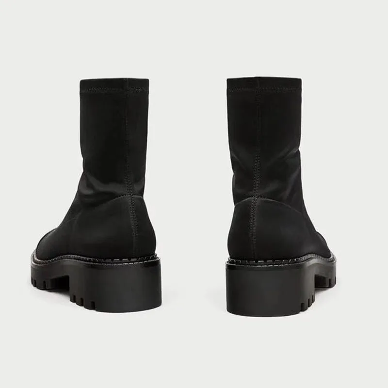 Boussac/стелька из эластичной ткани; женские Лоскутные Черные ботильоны; женские ботинки на платформе и толстом каблуке; женская обувь; SWE0577