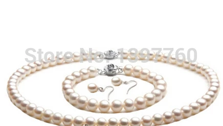 

Miss charm Jew.41 A SET NATURAL WHITE COLOR CULTURED FRESHWATER PEARL NECKLACE BRACELE EARRINGS (A0513)